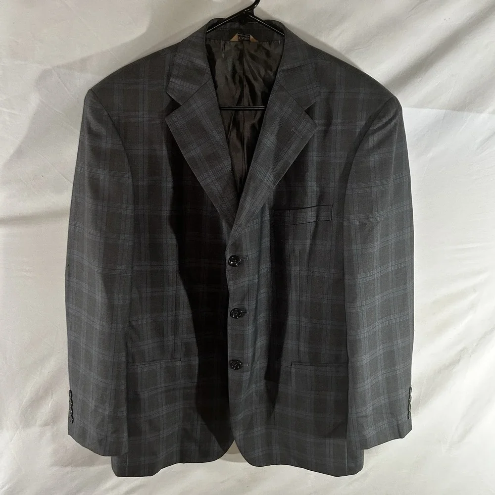 Luca Rossi Italia‎ 40S Gray Plaid Sport Coat Blazer Super 150s 3 Button